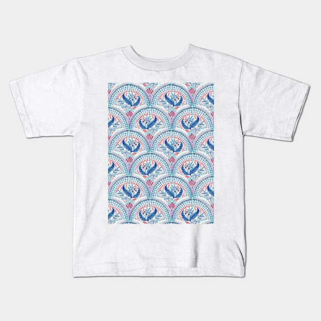 Art Deco Fresco in Cool Mediterranean Blue and Red Kids T-Shirt by micklyn